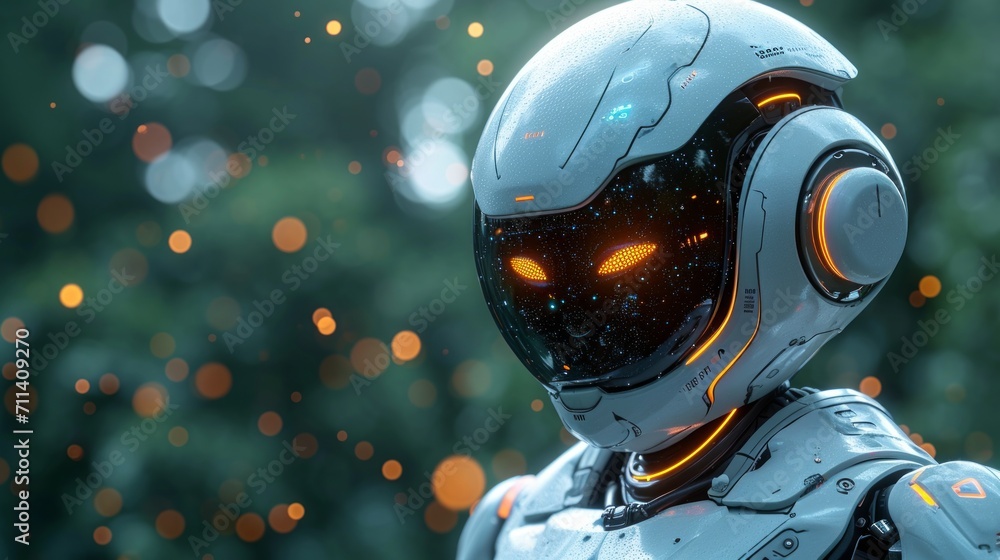 Aufkleber ai robot on dark blur background with copy space for text.