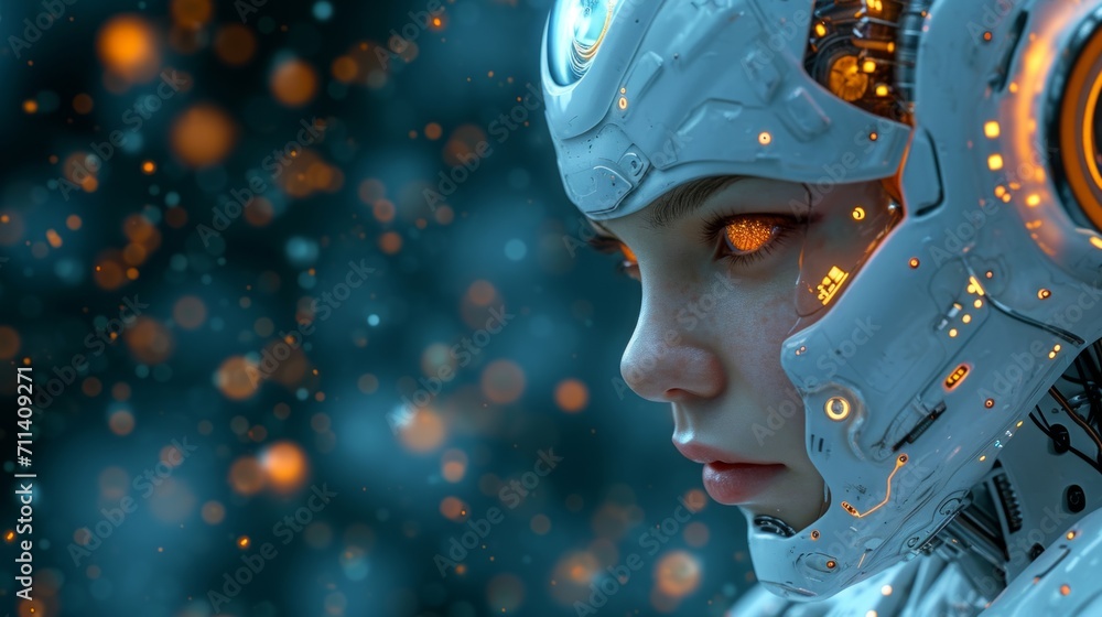 Aufkleber ai robot on dark blur background with copy space for text.