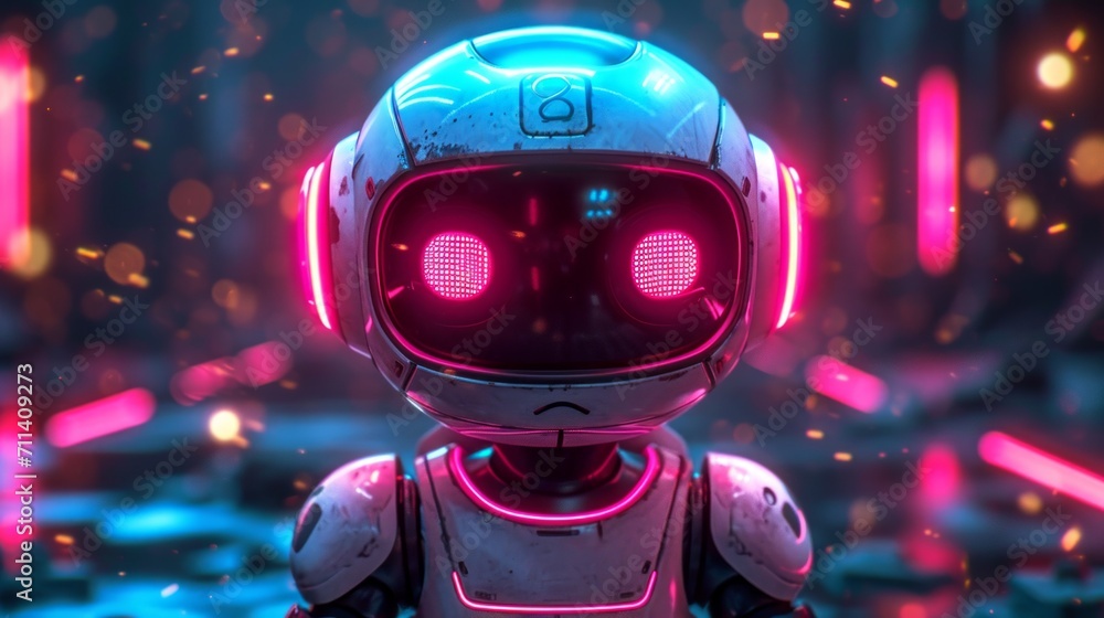 Aufkleber ai robot on dark blur background with copy space for text.