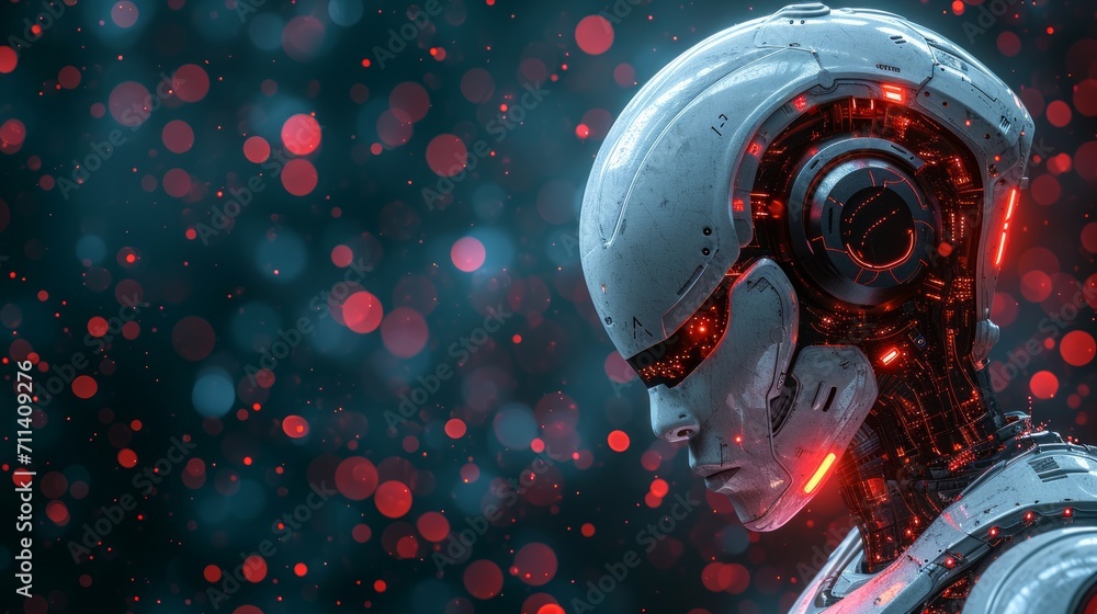 Aufkleber ai robot on dark blur background with copy space for text.