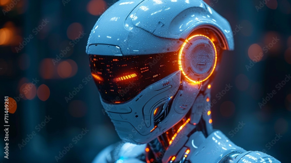 Aufkleber ai robot on dark blur background with copy space for text.