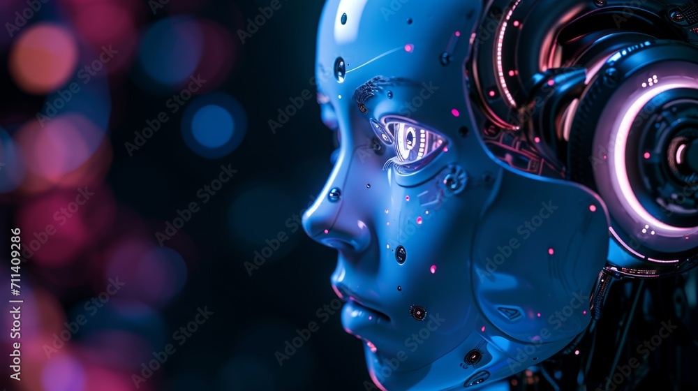 Aufkleber ai robot on dark blur background with copy space for text.