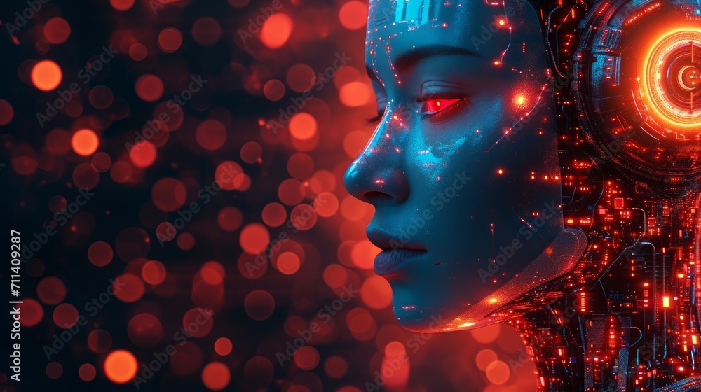 Aufkleber ai robot on dark blur background with copy space for text.