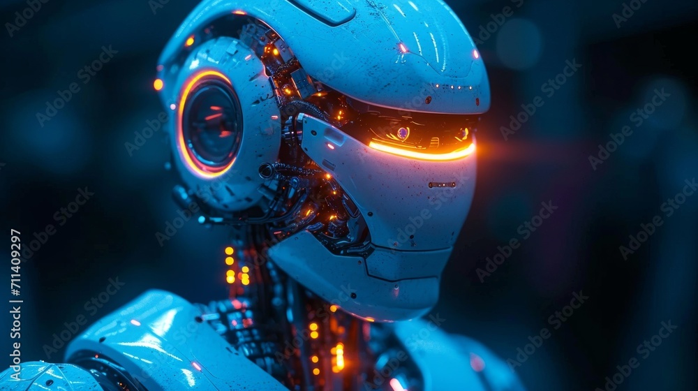 Aufkleber ai robot on dark blur background with copy space for text.