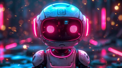 Ai robot on dark blur background with copy space for text. 