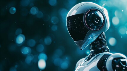 Ai robot on dark blur background with copy space for text. 