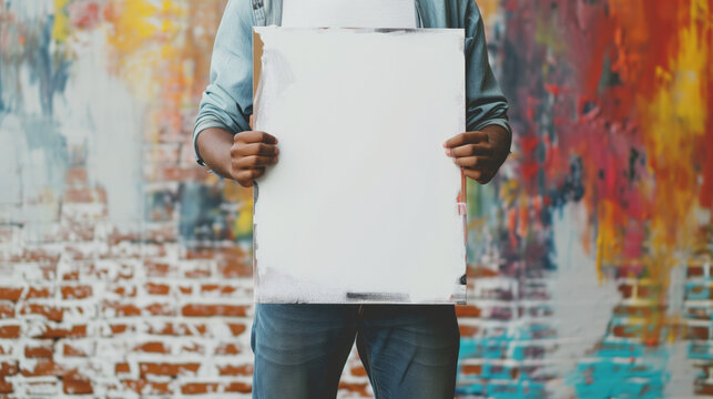designer holding blank poster mockup