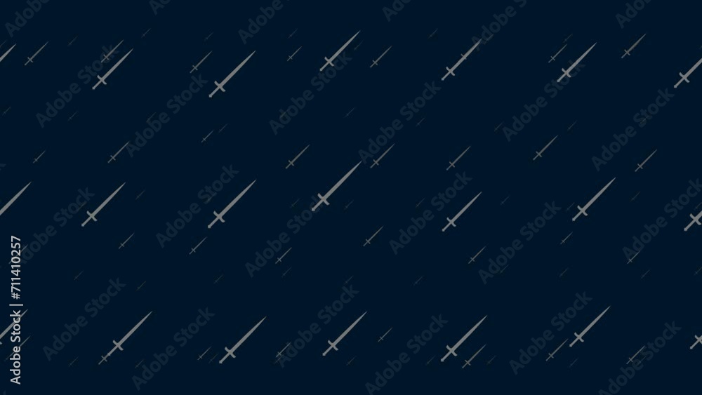 Poster sword symbols float horizontally from left to right. parallax fly effect. floating symbols are locat