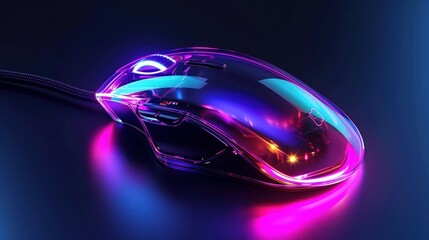 A mouse, an esports mouse with a layer of semi transparent material on the surface and only one LED light strip on the edge - obrazy, fototapety, plakaty