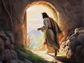 Resurrection Of Jesus at empty tomb - obrazy, fototapety, plakaty