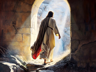 Resurrection Of Jesus at empty tomb - obrazy, fototapety, plakaty