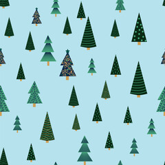 Fototapeta premium Christmas tree dense seamless pattern. golden christmas background, golden noel print, wrapping paper design