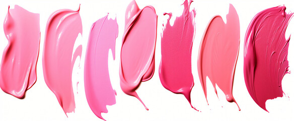 Set of pink lipstick smears isolated on white background - obrazy, fototapety, plakaty