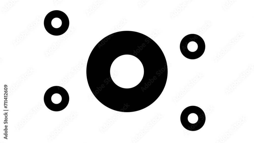 Poster zoom in and out animation the record media symbol. large black symbol in the center and four small s