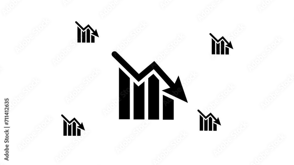 Poster zoom in and out animation the chart down symbol. large black symbol in the center and four small sym