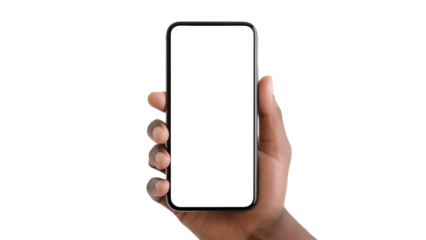 Smartphone in hand with transparent background. Mobile phone in hand cut out