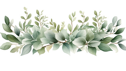 Herbal leaves frame in watercolor style. Leaves illustration cut out