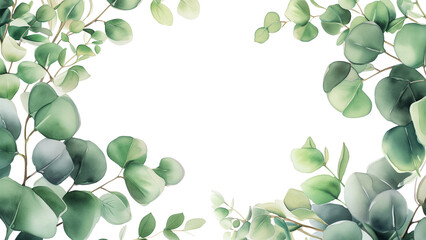 Herbal leaves frame in watercolor style. Leaves frame cut out
