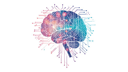 AI brain cut out. Colorful ai brain illustration on transparent background - obrazy, fototapety, plakaty