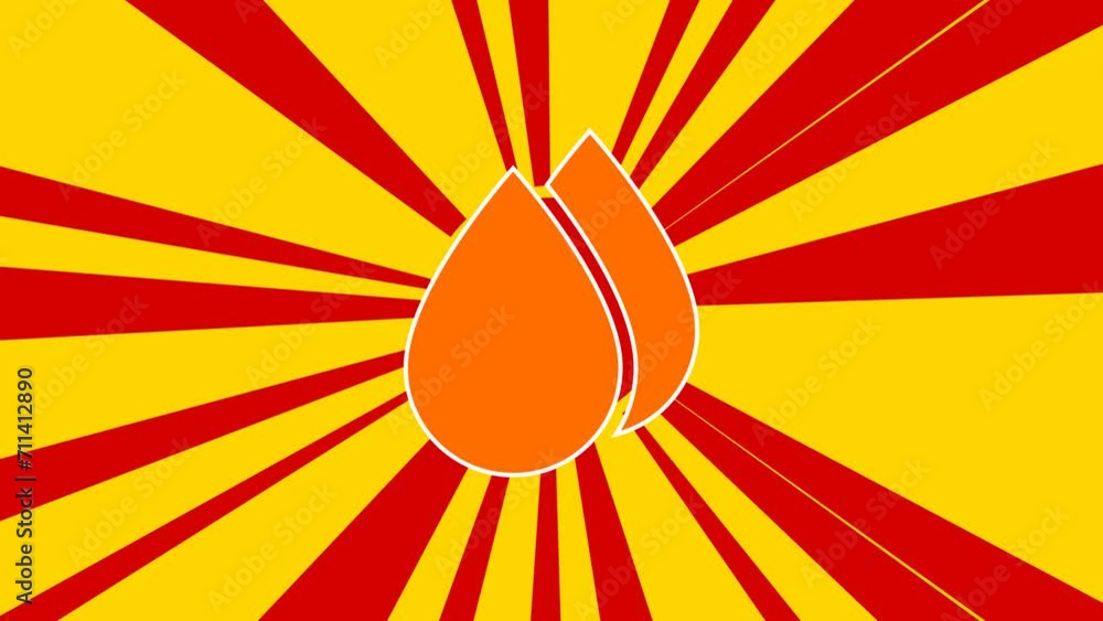 Aufkleber water drop symbol on the background of animation from moving rays of the sun. large orange symbol in