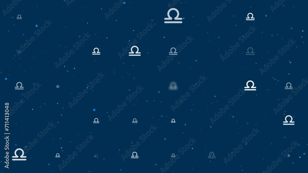 Poster template animation of evenly spaced zodiac libra symbols of different sizes and opacity. animation o