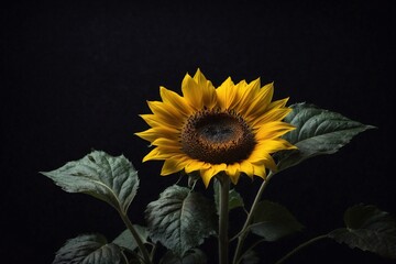 sunflower on black backdrop, copy space