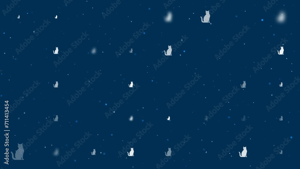 Poster template animation of evenly spaced cat icons of different sizes and opacity. animation of transpare