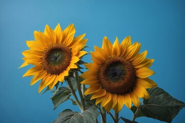Obraz premium sunflowers set on blue backdrop, copy space