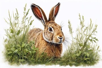 watercolor rabbit nestled in grass, perfect for designs on invitations, cards, and warm congratulations