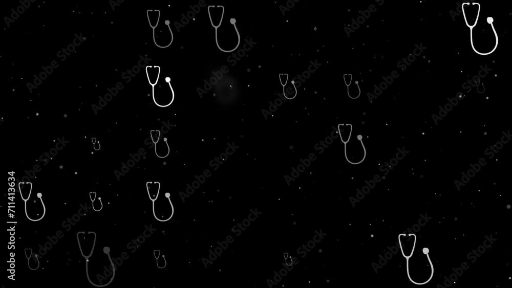 Poster template animation of evenly spaced stethoscope symbols of different sizes and opacity. animation of