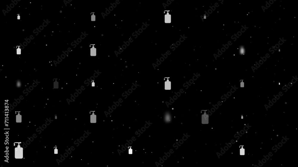Poster template animation of evenly spaced liquid soap symbols of different sizes and opacity. animation of