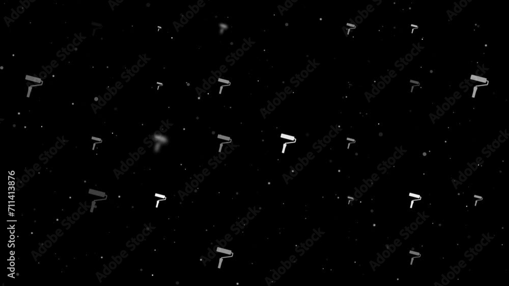 Poster template animation of evenly spaced paint roller symbols of different sizes and opacity. animation o