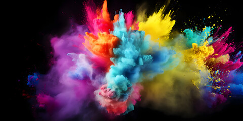 An explosion of holi colors. explosion of paint on a black background. Holi paint