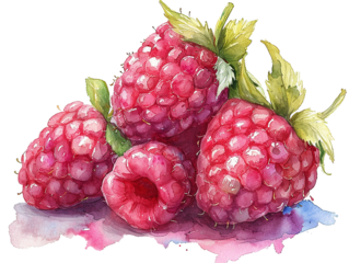 insieme di lamponi  in stile acquerello PNG