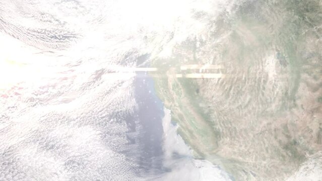Zoom in from space and focus on Ukiah, California, USA. 3D Animation. Background for travel intro. Elements of this image furnished by NASA.