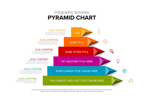 Multipurpose pyramid triangle template made from colorful stripes with arrows icons and description