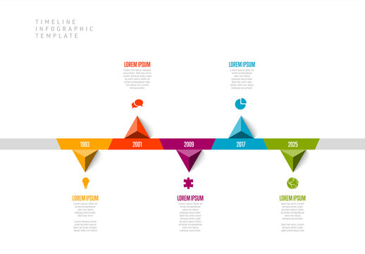 Infographic timeline template with up and down triangle arrows on color time line