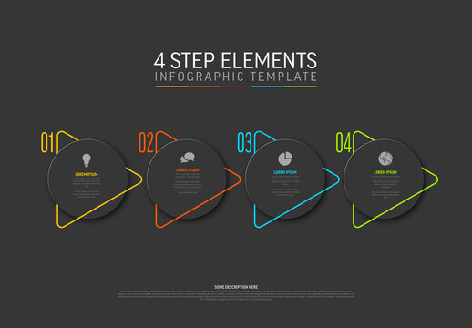 Five dark infographic element steps with icon and thin color triangle border
