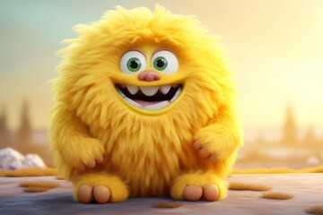 Cute yellow furry monster 3D cartoon character