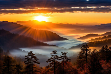 sunrise in the mountains. Generative Ai