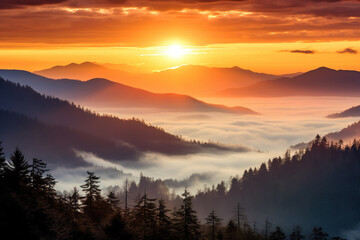 Fototapeta premium sunrise in the mountains. Generative Ai