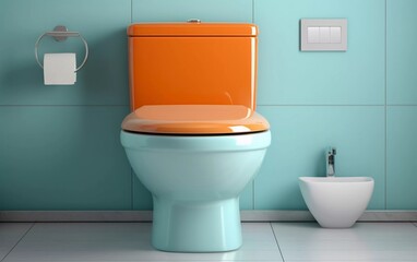 realistic photo Stylish toilet bowl in a modern bathroom interior, with bright colors. generative ai