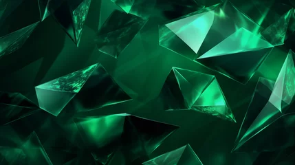 Poster Varias gemas quebradas e separadas de esmeralda isolado no fundo verde  © vitor
