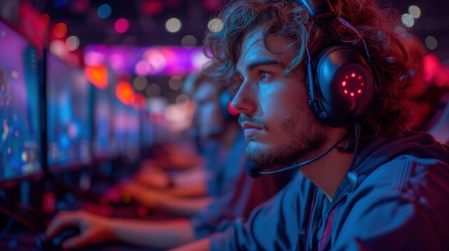 Intense Gamer Engaged in Competitive Esports Tournament