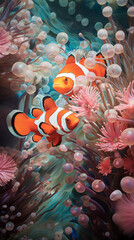 clownfish in coral reef,created with Generative AI tecnology.