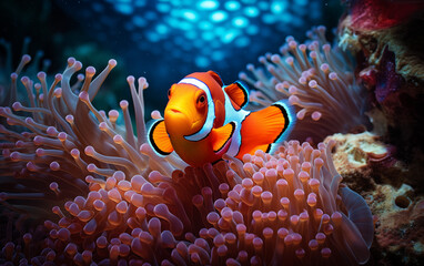 clownfish in coral reef,created with Generative AI tecnology.