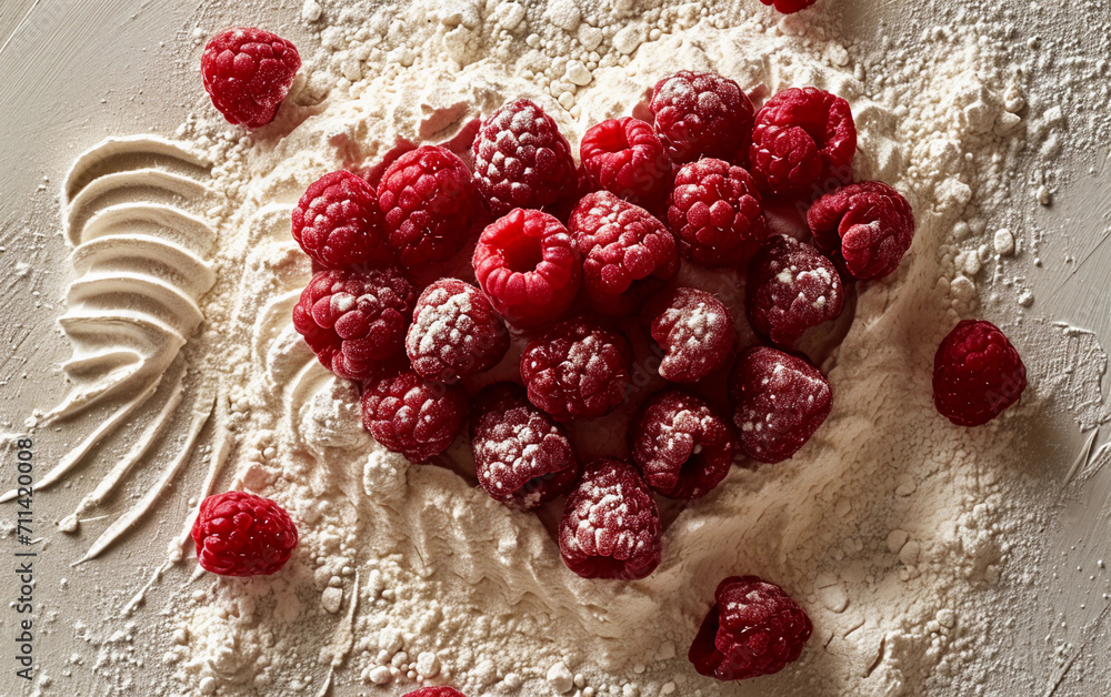 Poster raspberry placed in the shape of a heart