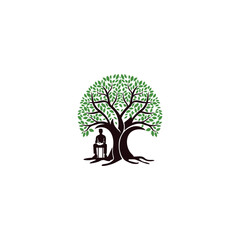 tree vector icon human. Nature trees vector illustration logo design. green spring tree with female face and roots on white background, vector, Tree with Leaves