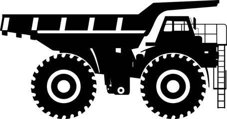 Silhouette of Dump Truck Icon in Flat Style. Vector Illustration