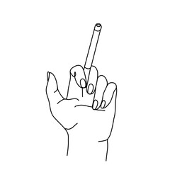 Hand holding cigarette, continuous line drawing, single line on a white background, isolated vector illustration. 